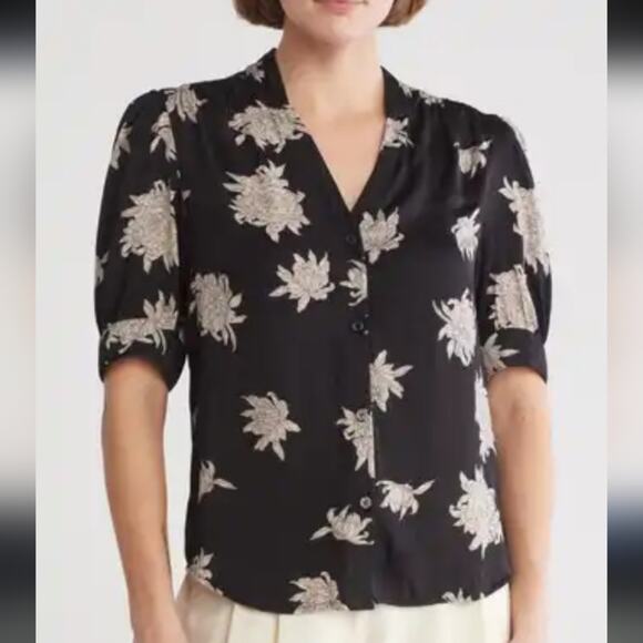 Tahari Tops - Tahari Black and Cream Floral Blouse Button Down top